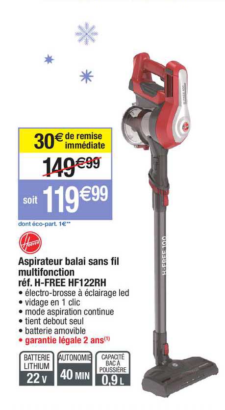 aspirateur balai sans fil multifonction hoover réf. h-free hf122rh
