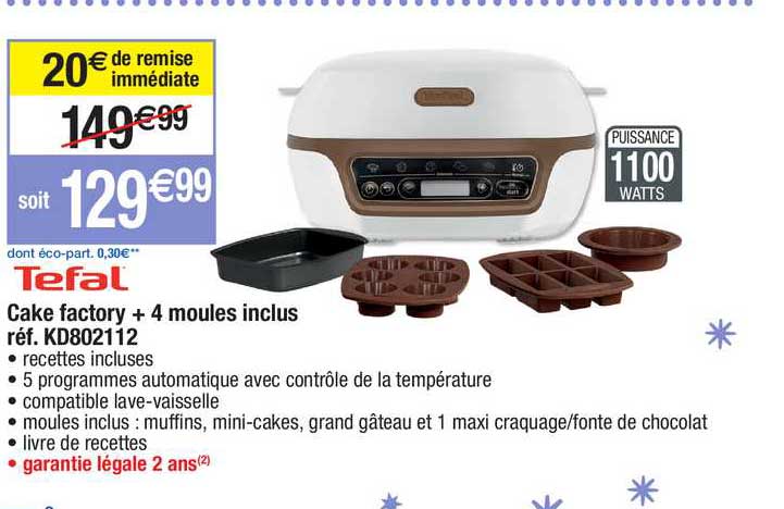 cake factory + 4 moules inclus tefal réf. kd802112