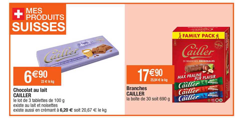 Chocolat Au Lait Cailler, Branches Cailler