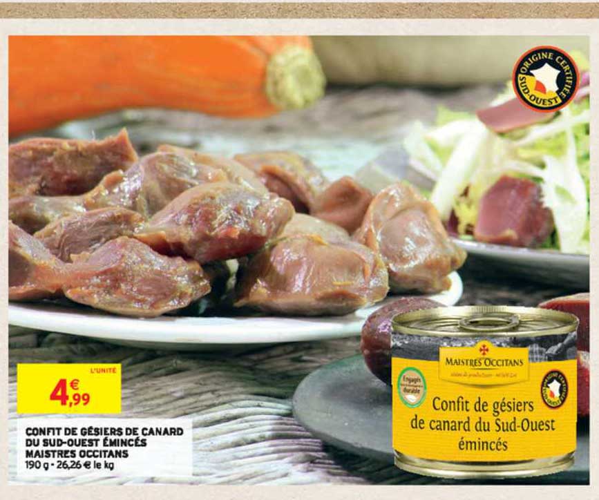 confit de gésiers de canard du sud-ouest émincés maistres occitans