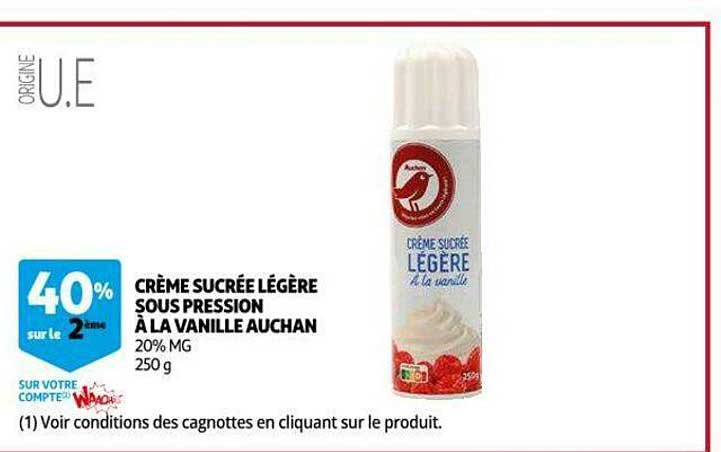 Crème Sucrée Légère Sous Pression à La Vanille Auchan