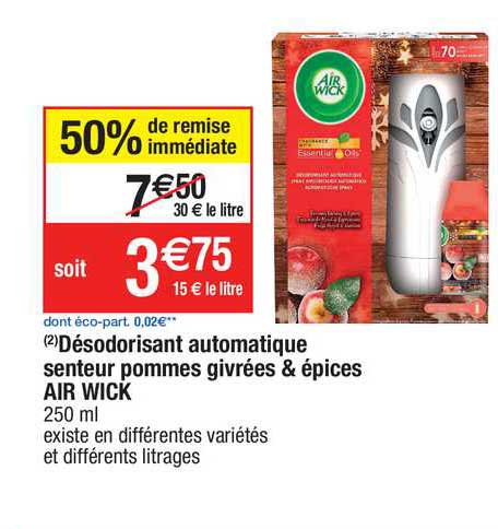 désodorisant automatique senteur pomme grivrées & épices air wick