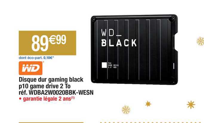 disque dur gaming black p10 game drive 2 to wd réf. wdba2w0020bbk-wesn