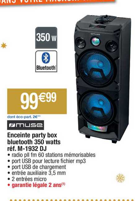enceinte party box bluetooth 350 watts muse réf. m-1932 dj