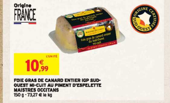 foie gras de canard entier igp sud-ouest mi-cuit au piment d'espelette maistres occitans
