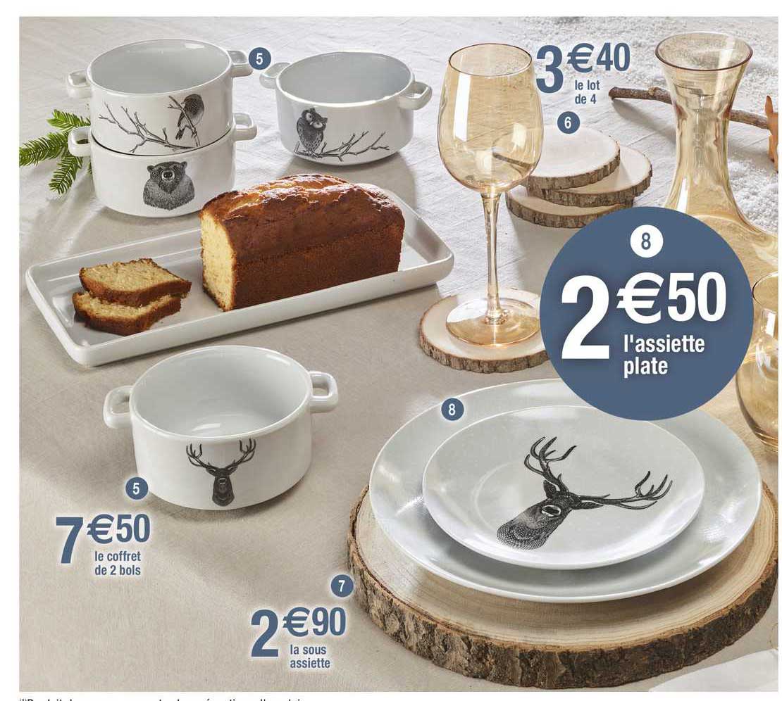 le coffret de 2 bols, la sous assiette, l'assiette plate