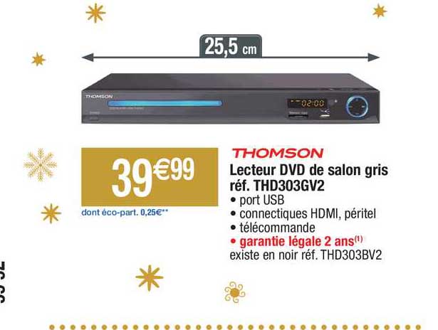lecteur dvd de salon gris thomson réf. thd303gv2