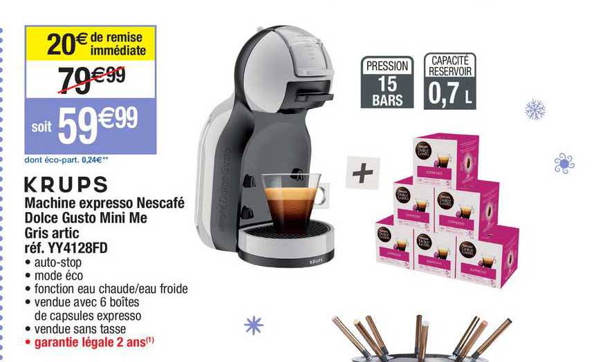 machine expresso nescafé dolce gusto mini me gris artic krups réf. yy4128fd