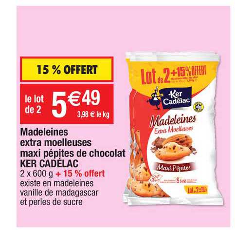 madeleines extra moelleuses maxi pépites de chocolat ker cadélac