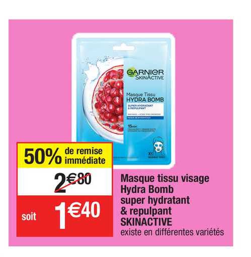 masque tissu visage hydra bomb super hydratant & repulpant skinactive