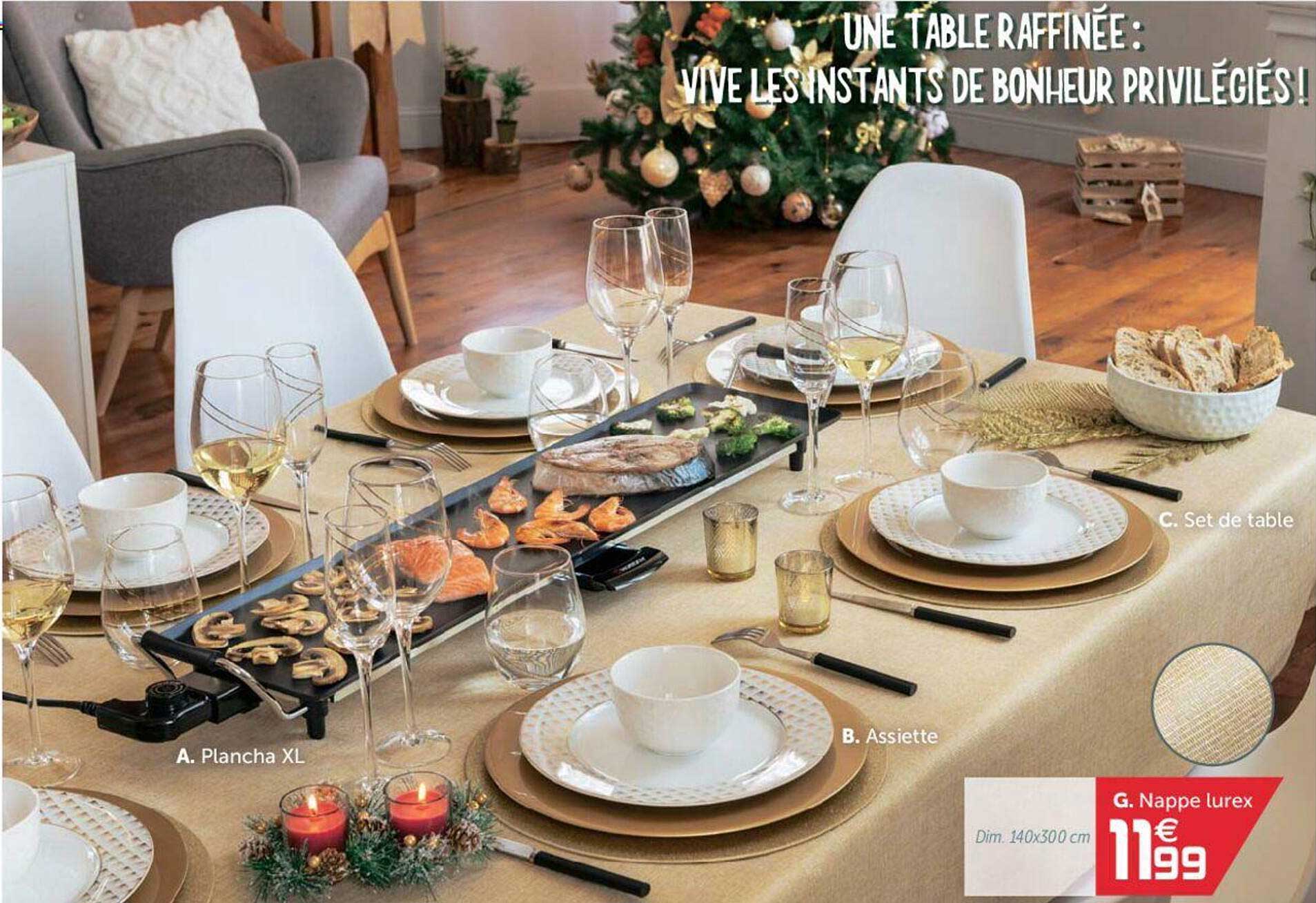 plancha xl, assiette, set de table, nappe lurex