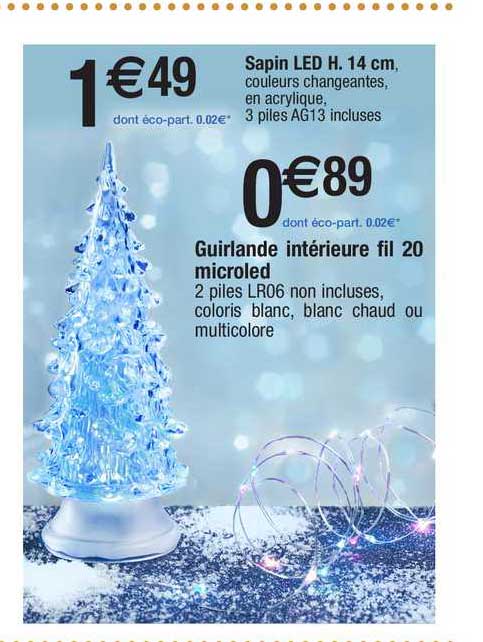 sapin led h. 14 cm, guirlande intérieure fil 20 microled