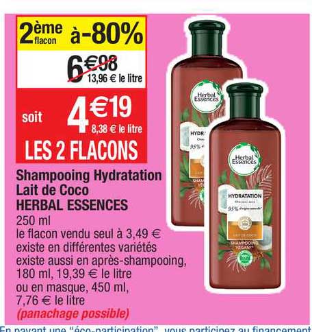 shampooing hydratation lait de coco herbal essences