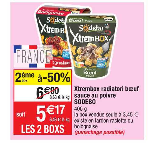xtrembox radiatori bœuf sauce au poivre sodebo