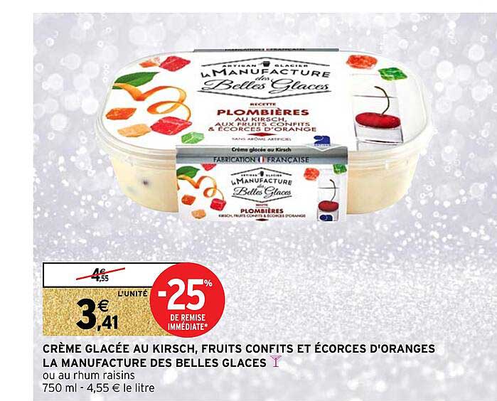 crème glacée au kirsch, fruits confits et écorces d'oranges la manufacture des belles glaces