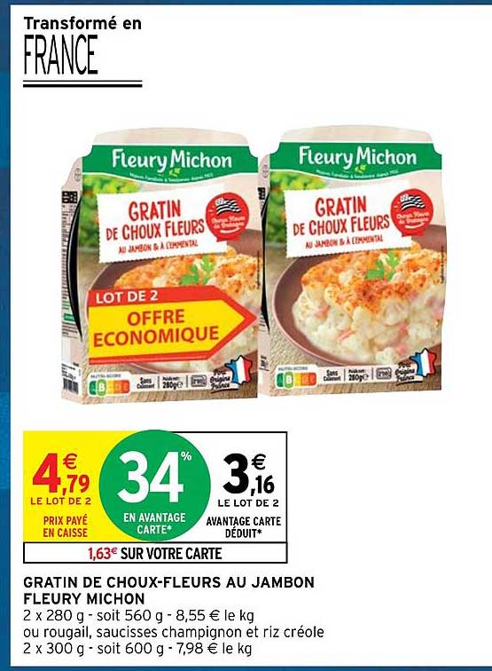 gratin de choux-fleurs au jambon fleury michon