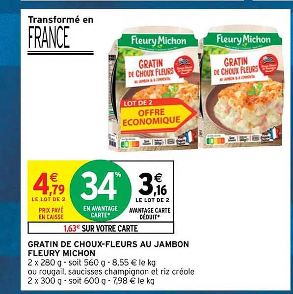 gratin de choux-fleurs au jambon fleury michon