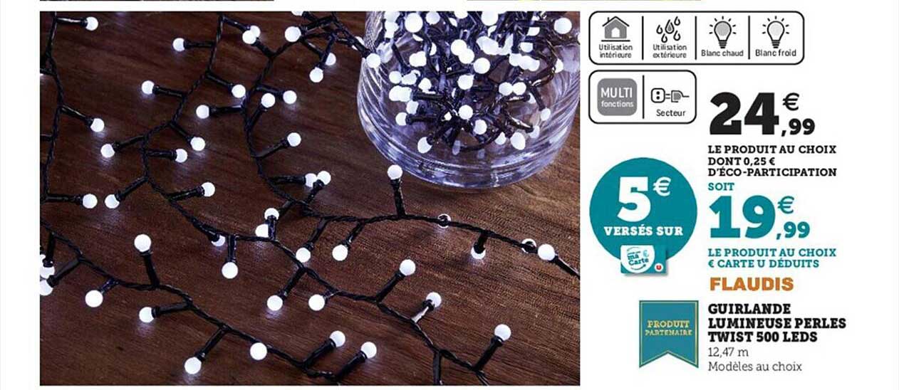 guirlande lumineuse perles twist 500 leds flaudis