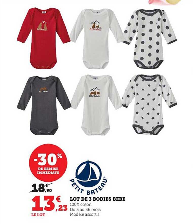 lot de 3 bodies bébé petit bateau