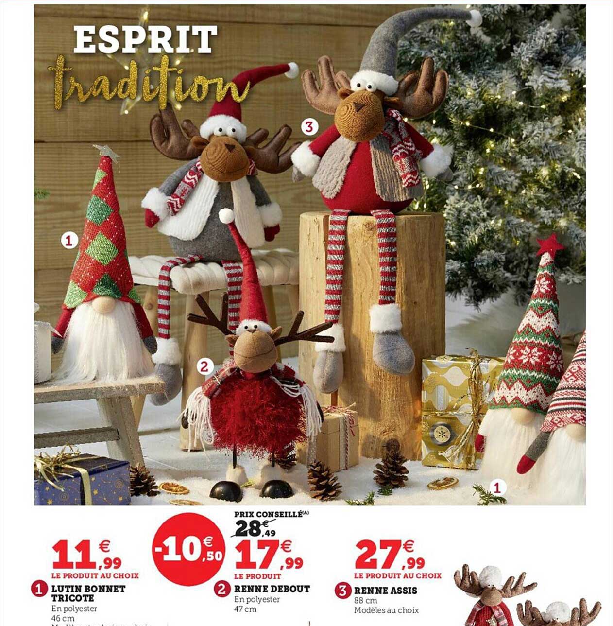 lutin bonnet tricote, renne debout, renne assis