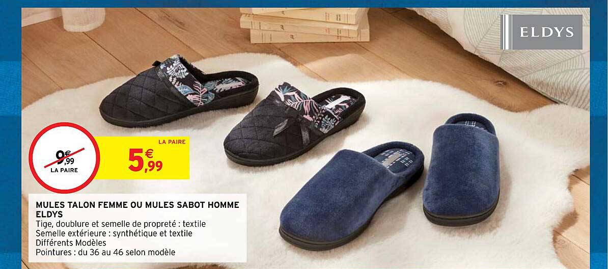 mules talon femme ou mules sabot homme eldys