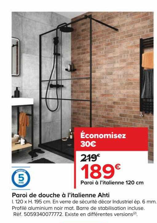 paroi à l'italienne 120 cm ahti