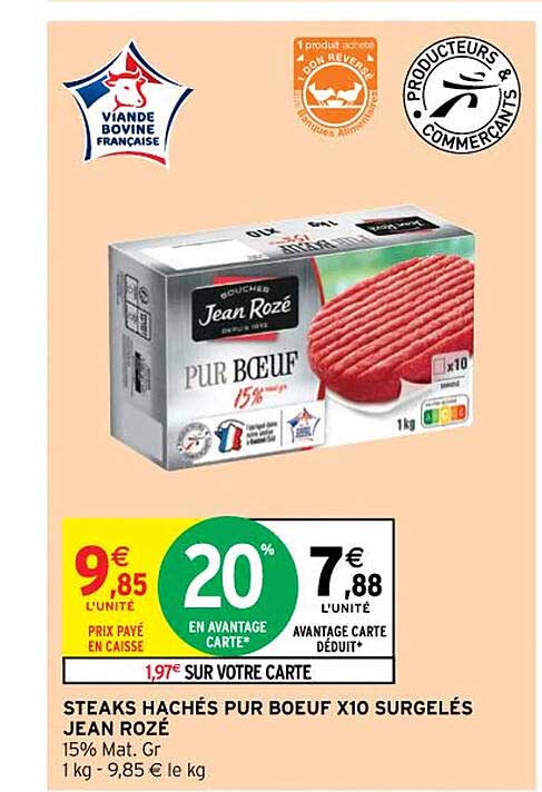 steaks hachés pur bœuf x10 surgelés jean rozé