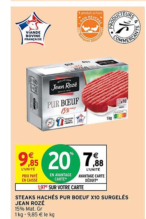 steaks hachés pur bœuf x10 surgelés jean rozé