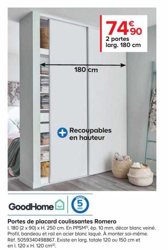 2 portes de placard coulissantes romero goodhome
