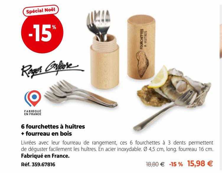 6 fourchettes à huîtres + fourreau en bois