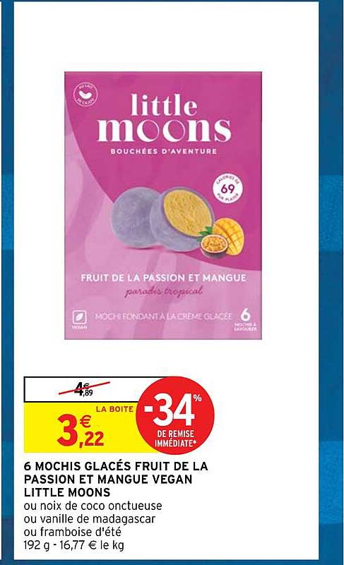 6 mochis glacés fruit de la passion et mangue vegan little moons