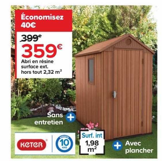 abri en résine surface ext. hors tout 2,32 m² keter