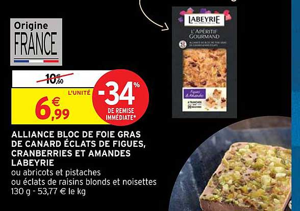 alliance bloc de foie gras de canard éclats de figues, cranberries et amandes labeyrie