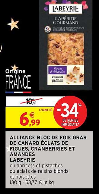alliance bloc de foie gras de canard éclats de figues, cranberries et amandes labeyries