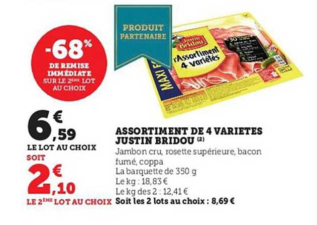 assortiment de 4 variétés justin bridou