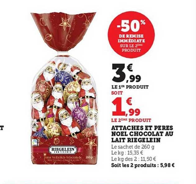 attaches et pères noël chocolat au lait riegelein