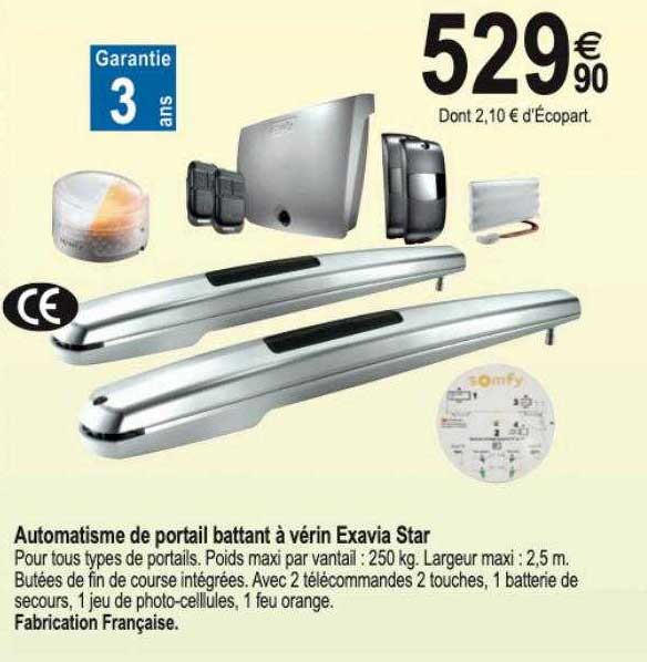 automatisme de portail battant à vérin exavia star
