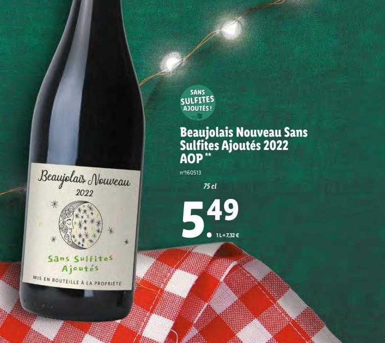 beaujolais nouveau sans sulfites ajoutés 2022 aop