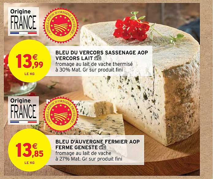 bleu du vercors sassenage aop vercors lait, bleu d'auvergne fermier aop ferme geneste