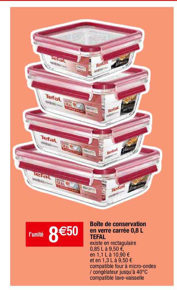 boîte de conservation en verre-carrée 0,8l tefal
