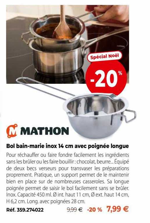 bol bain-marie inox 14 cm avec poignée longue mathon