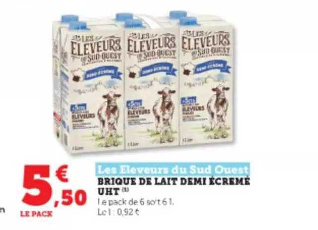 brique de lait demi écrémé uht les éleveurs du sud-ouest