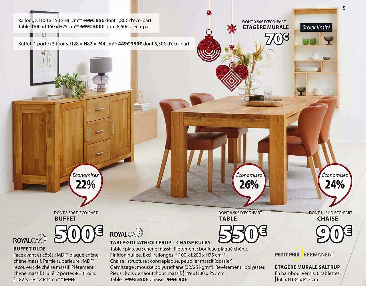 buffet olde royaloak, table goliath-ollerup + chaise kulby royaloak, étagère murale saltrup