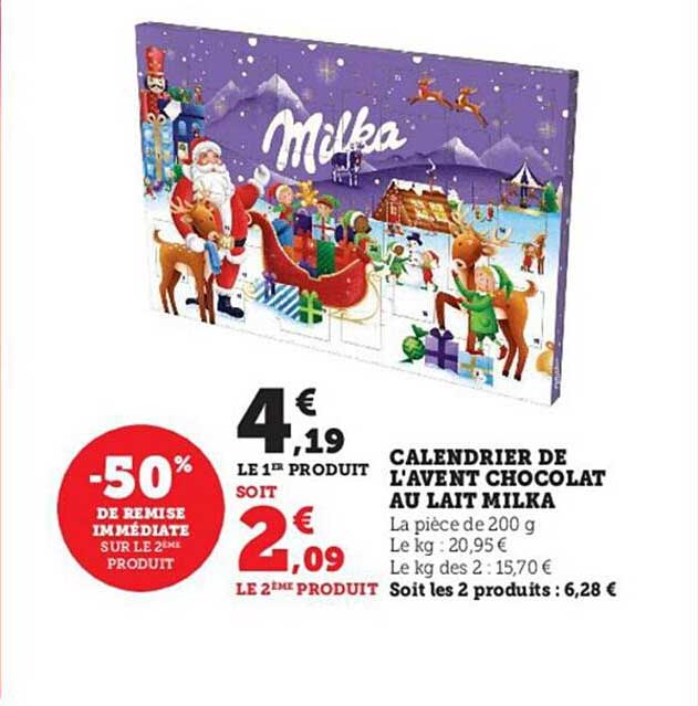 calendrier de l'avent chocolat au lait milka