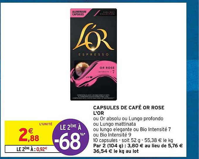 Capsules De Café Or Rose L'or
