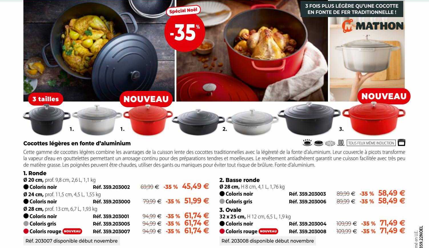 cocottes légère en fonte d'aluminium