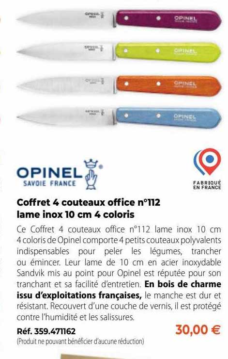 coffret 4 couteaux office n°112 lame inox 10 cm 4 coloris opinel savoie france