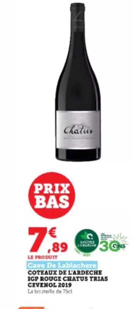 côteaux de l'ardèche igp rouge chatus trias cevenol 2019 cave de lablachere