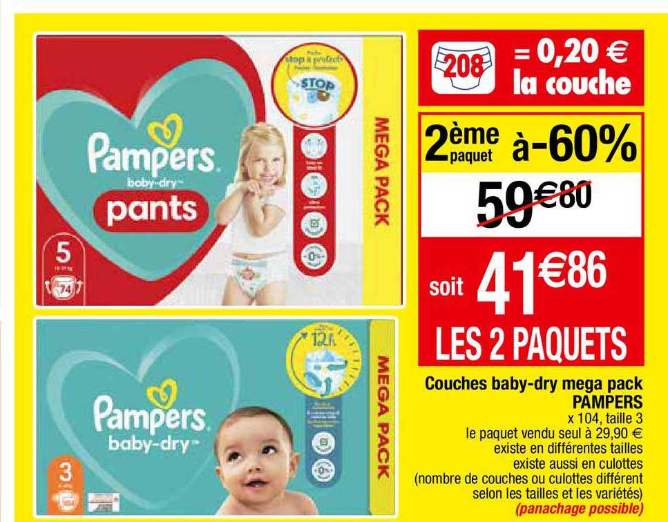 couches baby-dry méga pack pampers