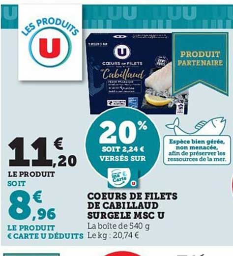 Cœurs De Filets De Cabillaud Surgelé Msc U